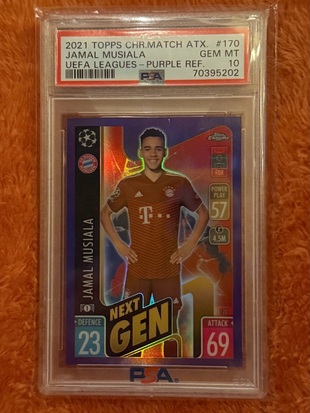 2021 Topps Chrome Match Attax Jamal Musiala Purple Refractor /299 #170 PSA 10
